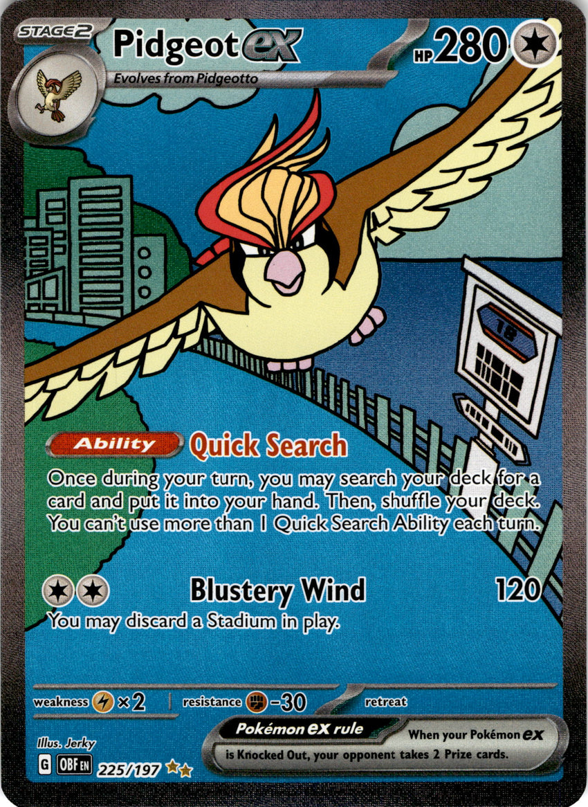 Pidgeot EX 225/197 Special Illustration Rare Obsidian Flames