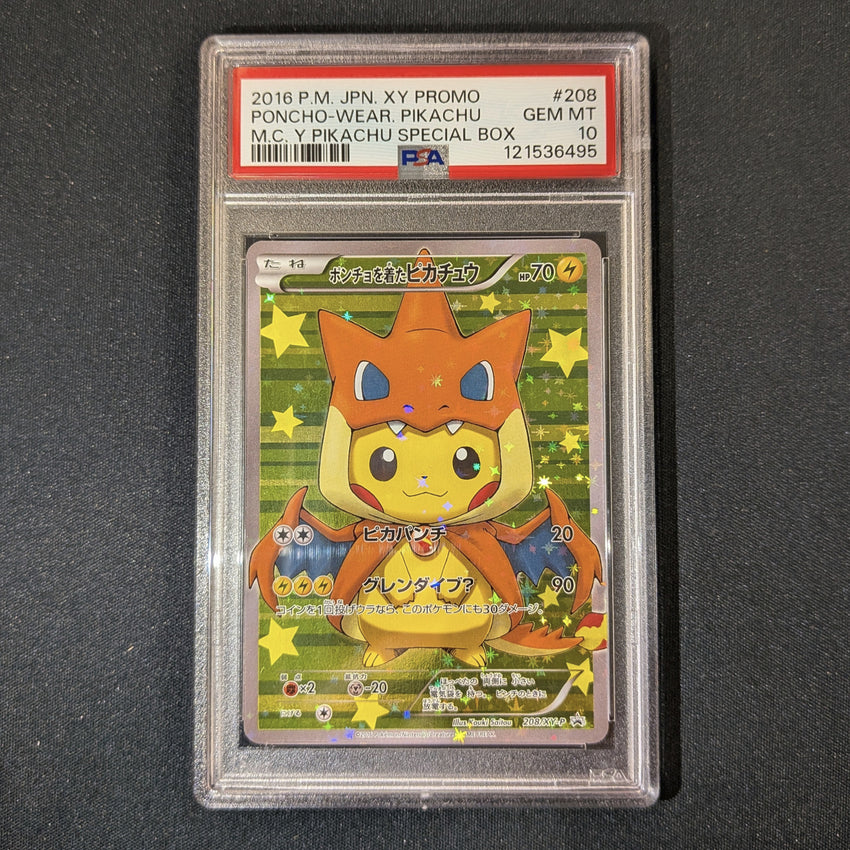 JAPANESE PSA 10 Poncho-Wearing Pikachu (MEGA CHARIZARD Y) - 208/XY-P - Special Box 495