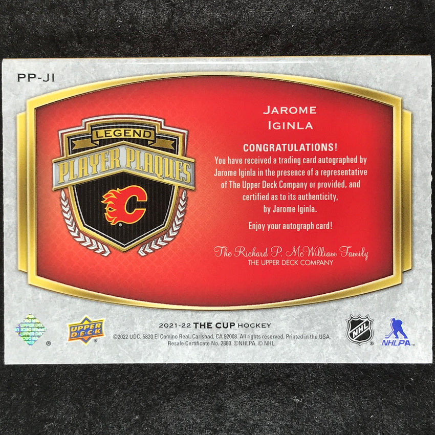 2023-24 The Cup JAROME IGINLA 21-22 Update Player Plaques Booklet Auto 2/25