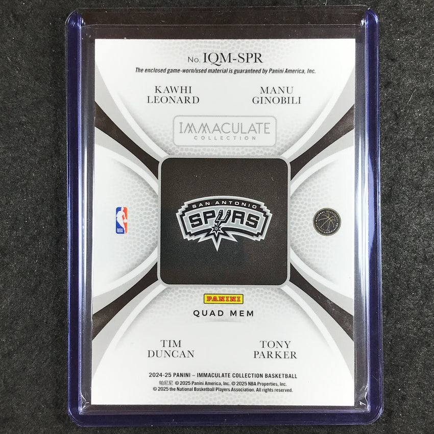 2024-25 Immaculate KAWHI GINOBILI DUNCAN PARKER Immaculate Quad Patch Prime 4/8