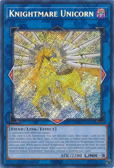 RA01-EN043 - Knightmare Unicorn (Alternate Art) Secret Rare 1st Edition