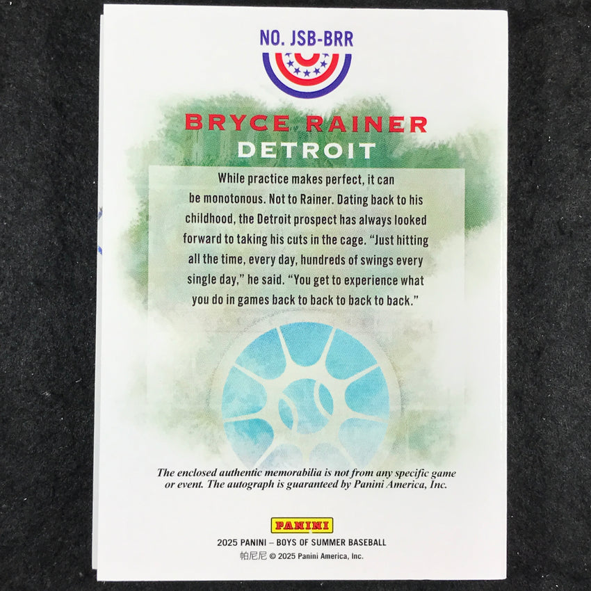 2025 Boys of Summer BRYCE RAINER Jumbo Swatch Patch Auto Booklet 2/15