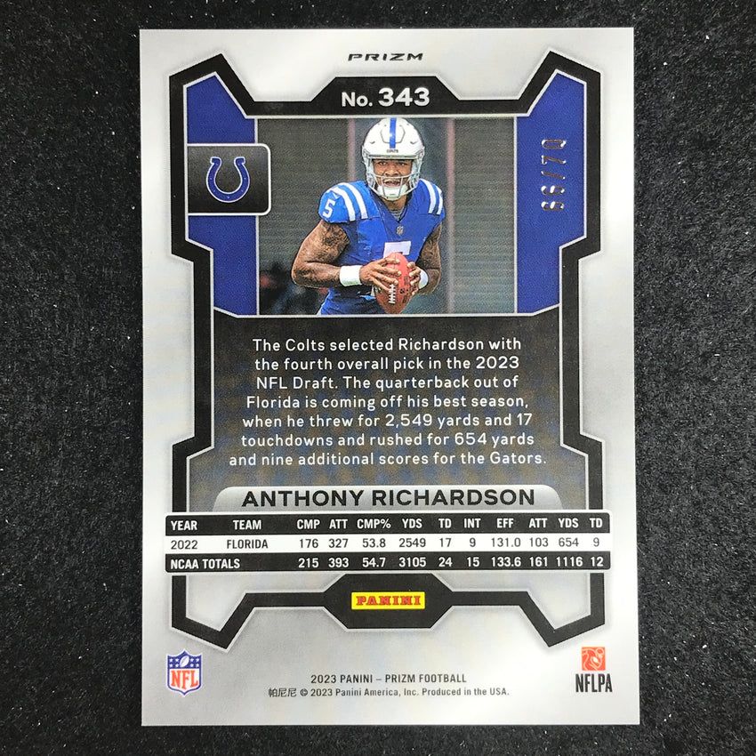 2023 Prizm Football Anthony Richardson Rookie Base No Huddle Red 66/70