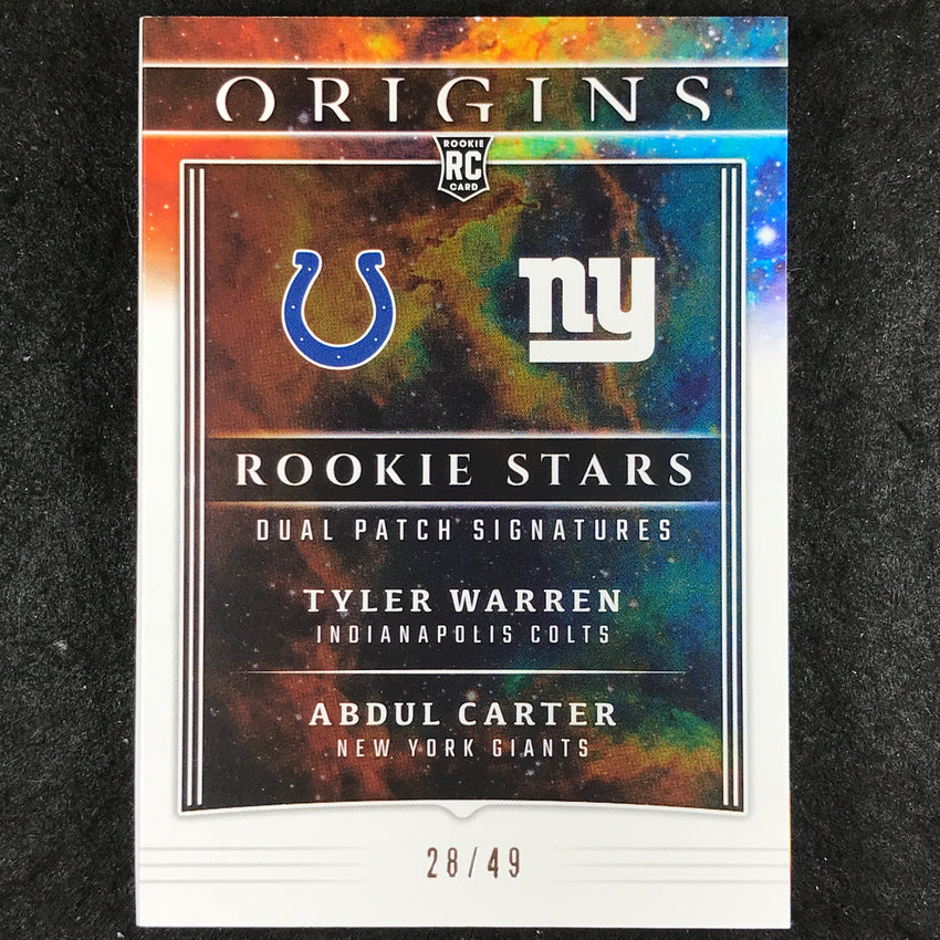 2025 Origins TYLER WARREN ABDUL CARTER Rookie Dual Patch Auto Booklet 28/49