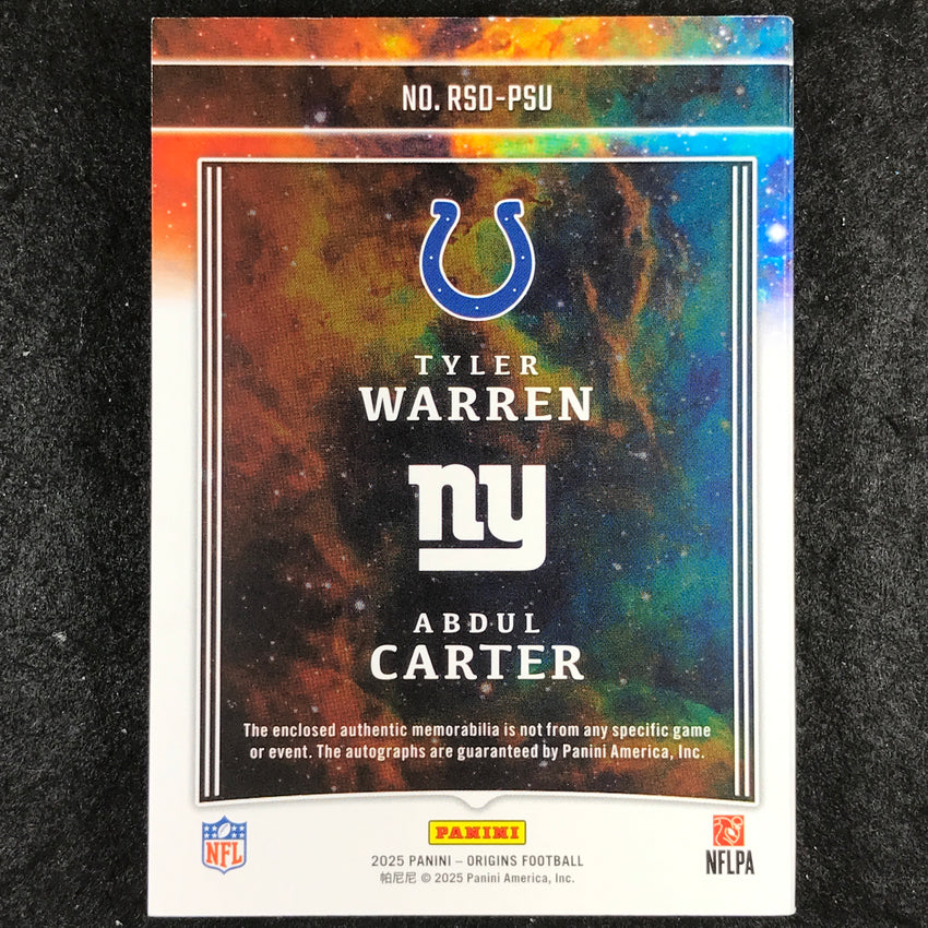 2025 Origins TYLER WARREN ABDUL CARTER Rookie Dual Patch Auto Booklet 28/49
