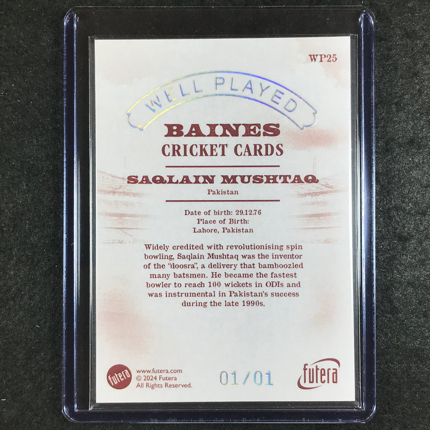 2024 Futera Vintage Cricket SAQLAIN MUSHTAQ Well Played Platinum 1/1 #25