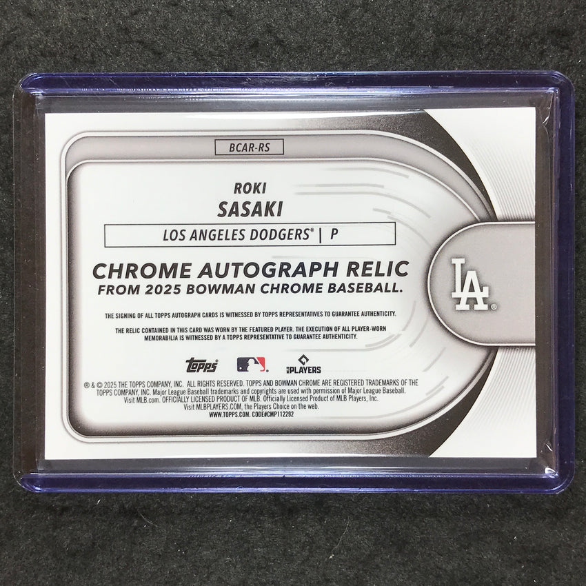 2025 Bowman Chrome ROKI SASAKI Chrome Rookie Auto Relics Patch Gold 32/50