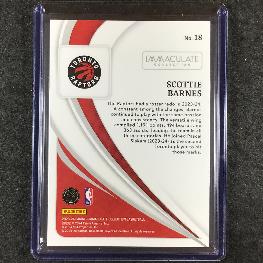 2023-24 Immaculate SCOTTIE BARNES Base Platinum 1/1 #18