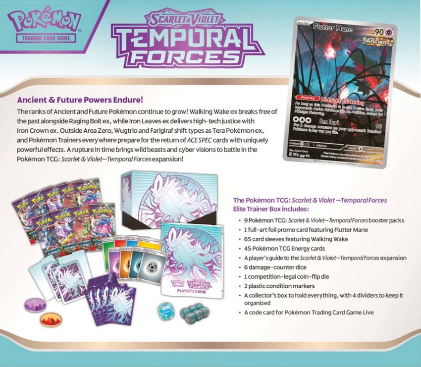 Pokemon TCG SV05 Temporal Forces Elite Trainer Box - Combo Roaring Wake + Iron Leaves