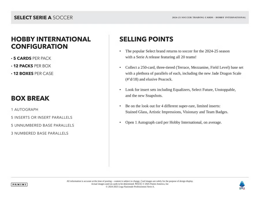 2024-25 Panini Select Serie A Soccer International Hobby Box
