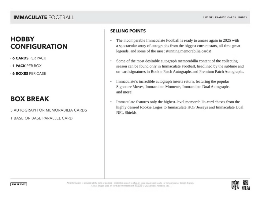 2025 Panini Immaculate Football Hobby Box