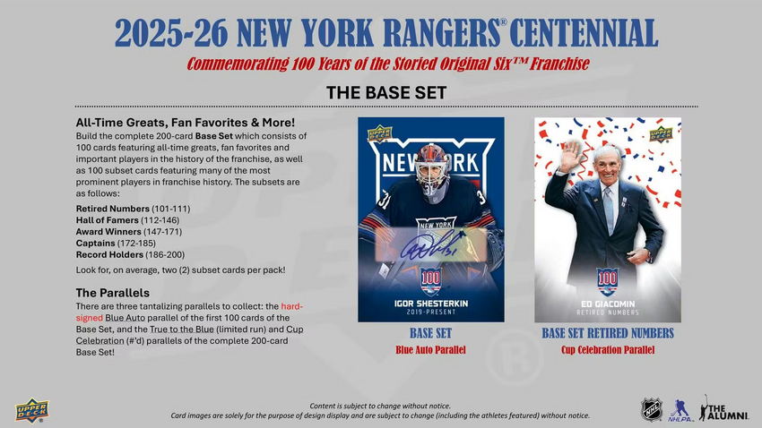 2025-26 Upper Deck New York Rangers Centennial Hockey Hobby Box (Pre Order)