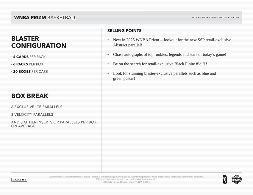 2025 Panini Prizm WNBA Basketball Blaster Box