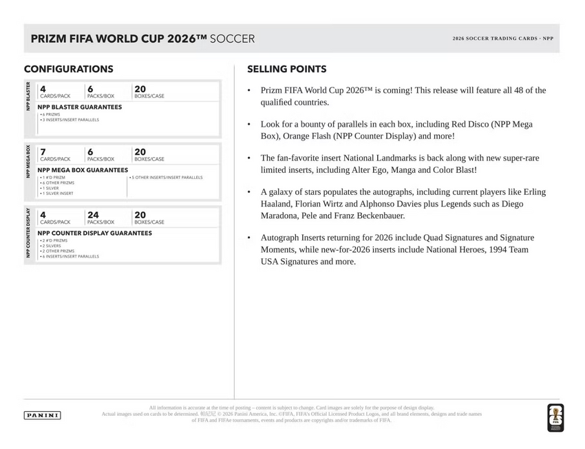 2026 Panini Prizm FIFA World Cup Soccer Retail Box