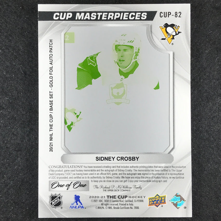 2021-22 The Cup Hockey SIDNEY CROSBY Update Printing Plate Yellow Patch Auto 1/1
