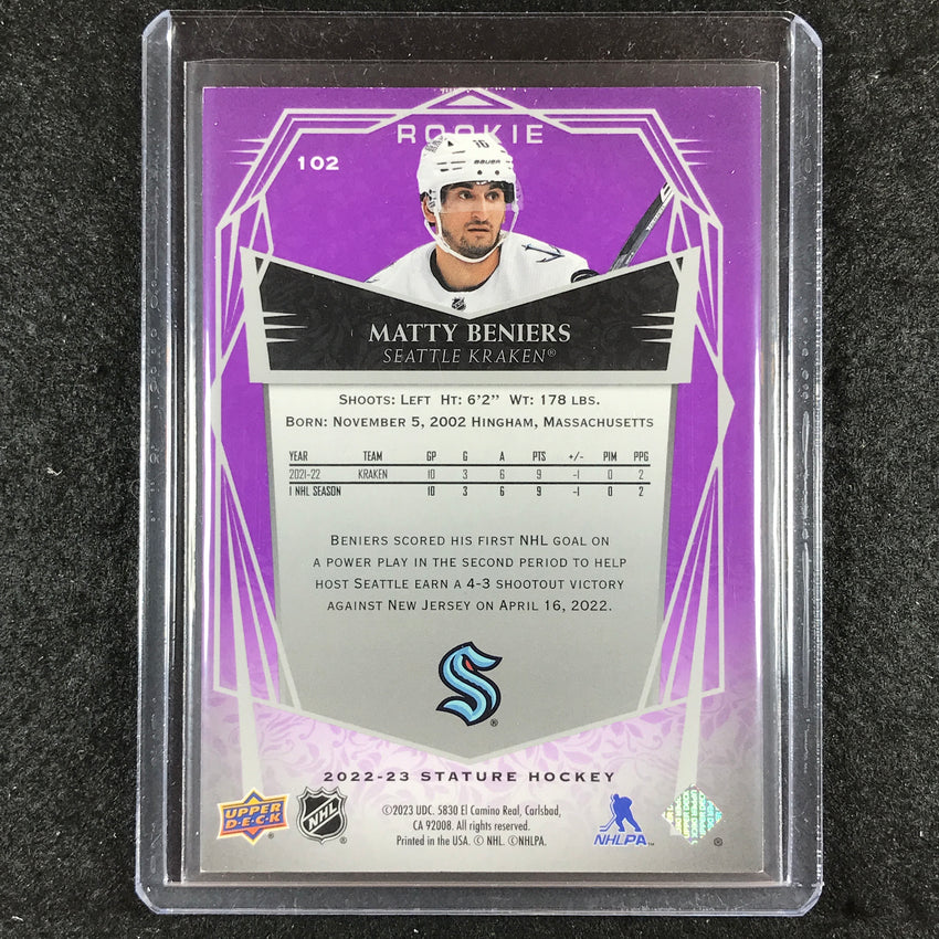 2022-23 Stature Hockey MATTY BENIERS Rookie Base Purple Design Variant 1/1 #102