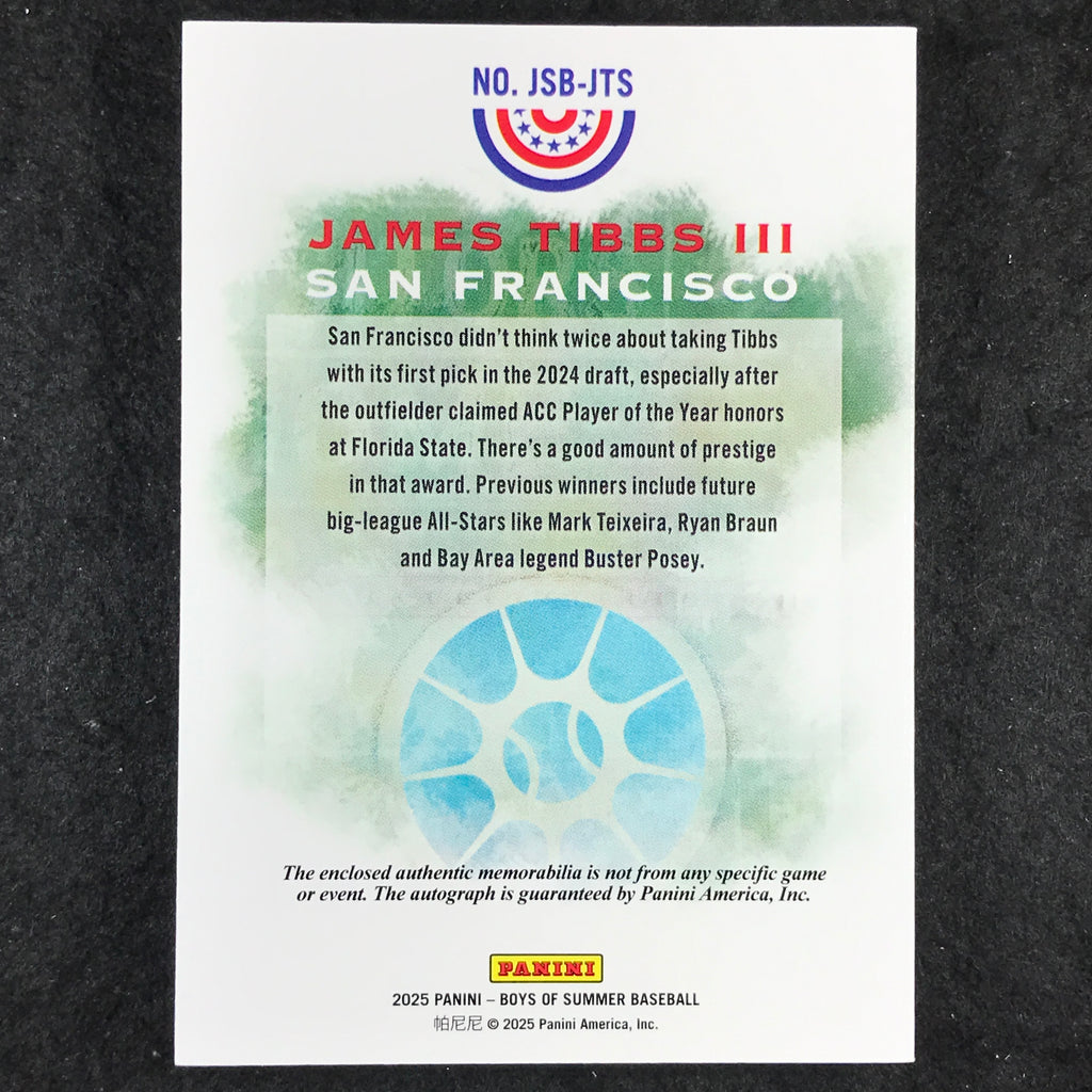 Auto Booklet Grade 2025 Boys of Summer JAMES TIBBS III Jumbo Swatch Patch Auto Booklet 2 ...