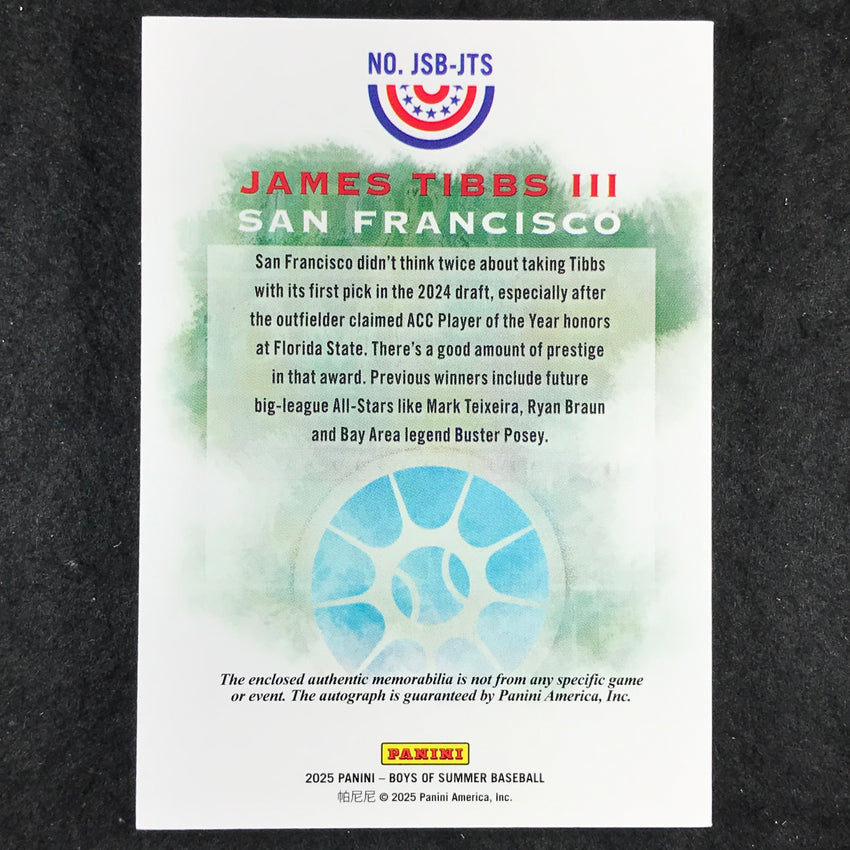 2025 Boys of Summer JAMES TIBBS III Jumbo Swatch Patch Auto Booklet 2/15