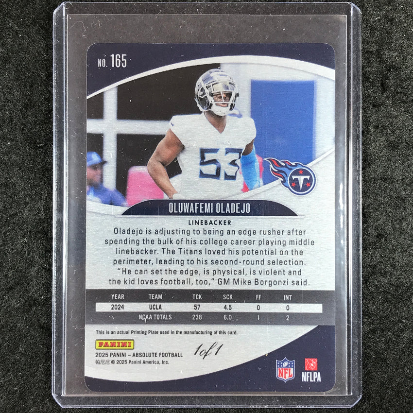 2025 Absolute OLUWAFEMI OLADEJO Rookie Base Printing Plate Black 1/1 #165
