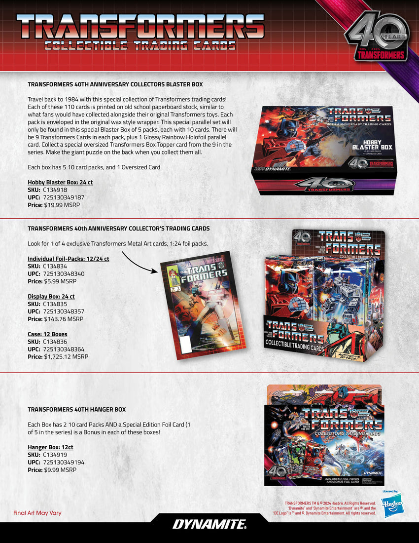 2024 Transformers 40th Anniversary Trading Cards Hobby Box