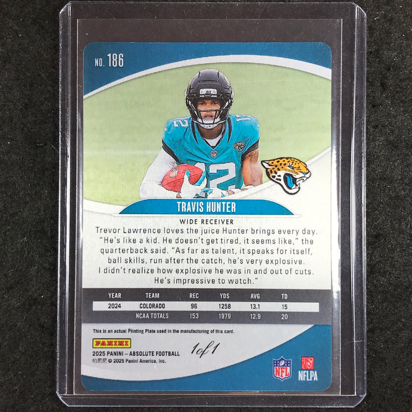 2025 Absolute Football TRAVIS HUNTER Rookie Base Printing Plate Cyan 1/1 #186