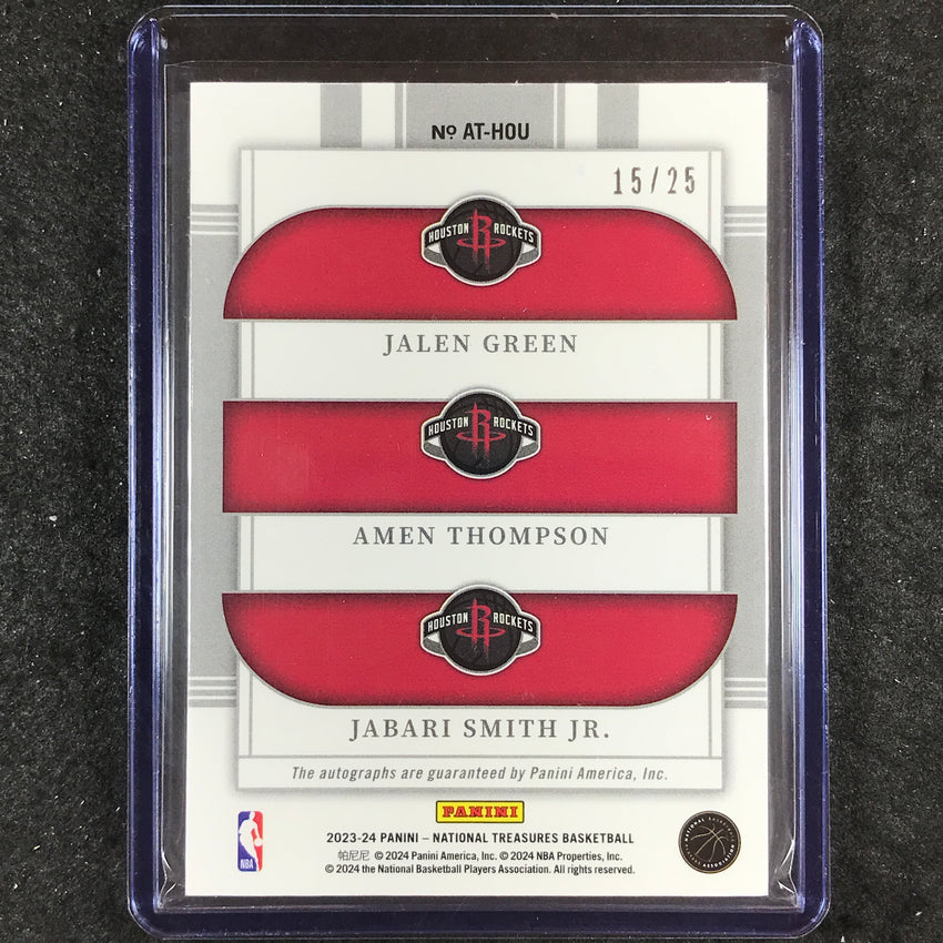 2023-24 National Treasures JALEN GREEN AMEN THOMPSON SMITH JR. Triple Auto 15/25