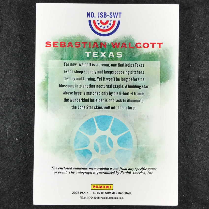 2025 Boys of Summer SEBASTIAN WALCOTT Jumbo Swatch Patch Auto Booklet 14/15