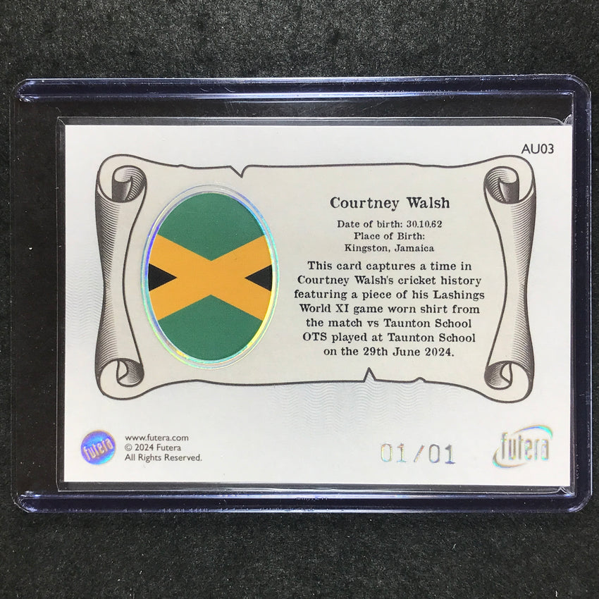 2024 Futera Vintage Cricket COURTNEY WALSH Flag Memorabilia Relic Platinum 1/1
