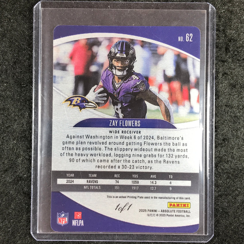 2025 Absolute Football ZAY FLOWERS Base Printing Plate Black 1/1 #62