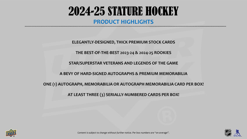 2024-25 Upper Deck Stature Hockey Hobby Box