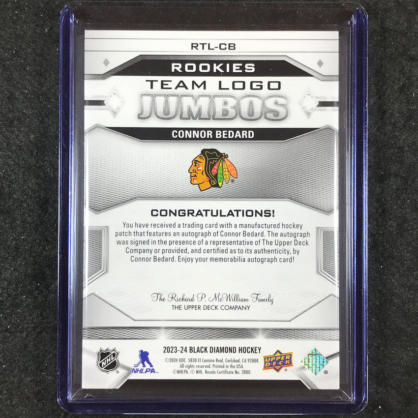 2023-24 Black Diamond NHL CONNOR BEDARD Rookie Team Logo Jumbo Patch Auto 37/49