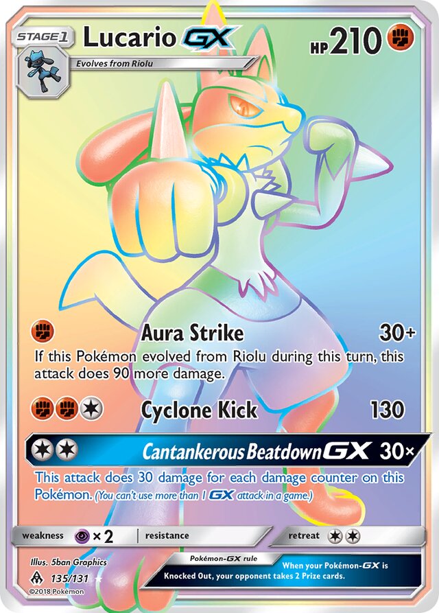 HYPER RARE Lucario GX - 135/131 - Forbidden Light
