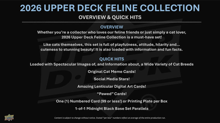 2026 Upper Deck Feline Collection Hobby Box (Pre Order)
