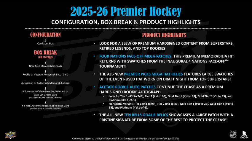 2025-26 Upper Deck Premier Hockey Hobby Box-Cherry Collectables