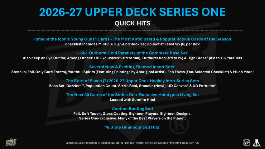 2026-27 Upper Deck Series 1 Hockey Hobby Box (Pre Order)