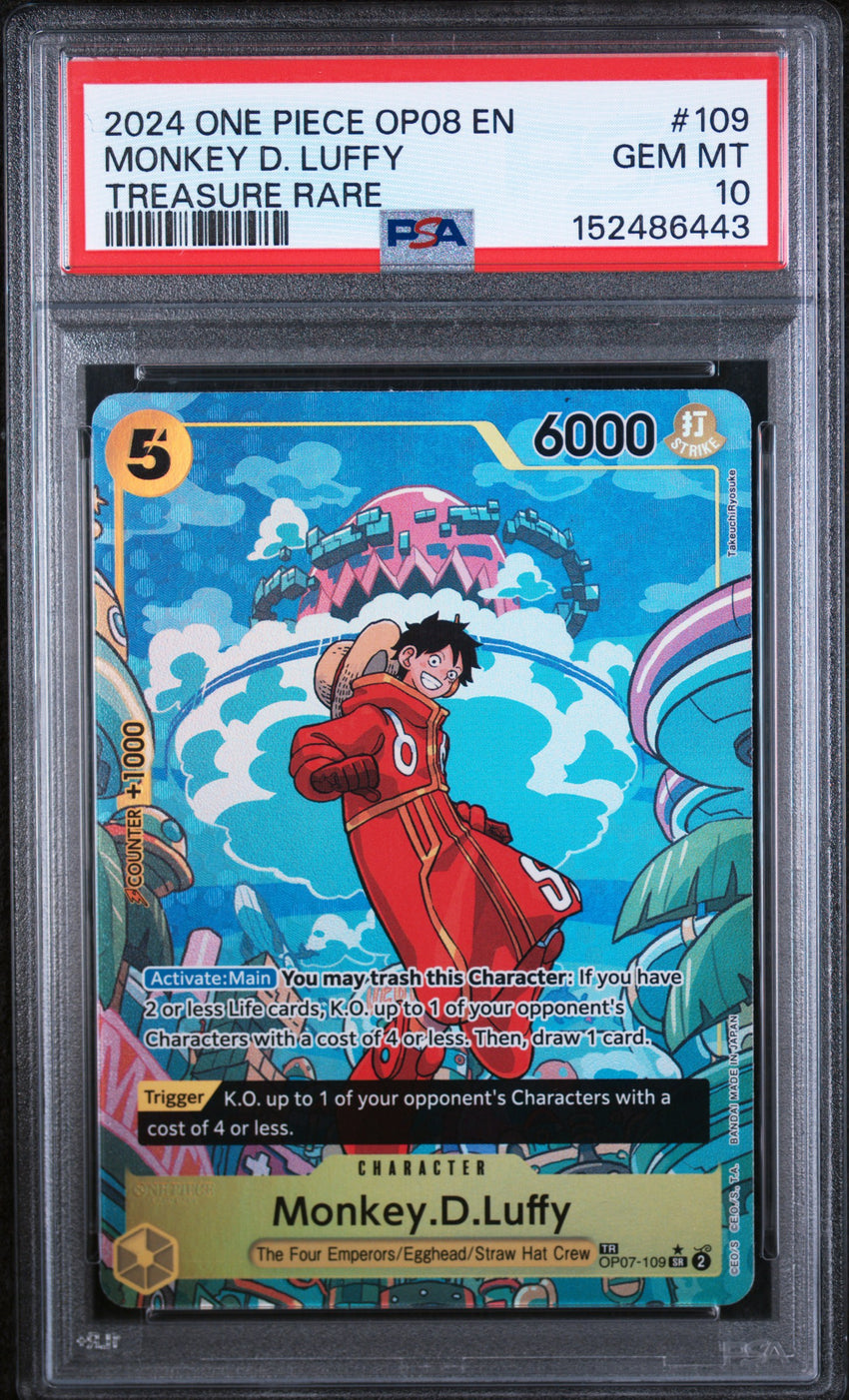 PSA 10 Monkey D. Luffy - TR OP07-109 - One Piece Two Legends Treasure Rare 443-Cherry Collectables