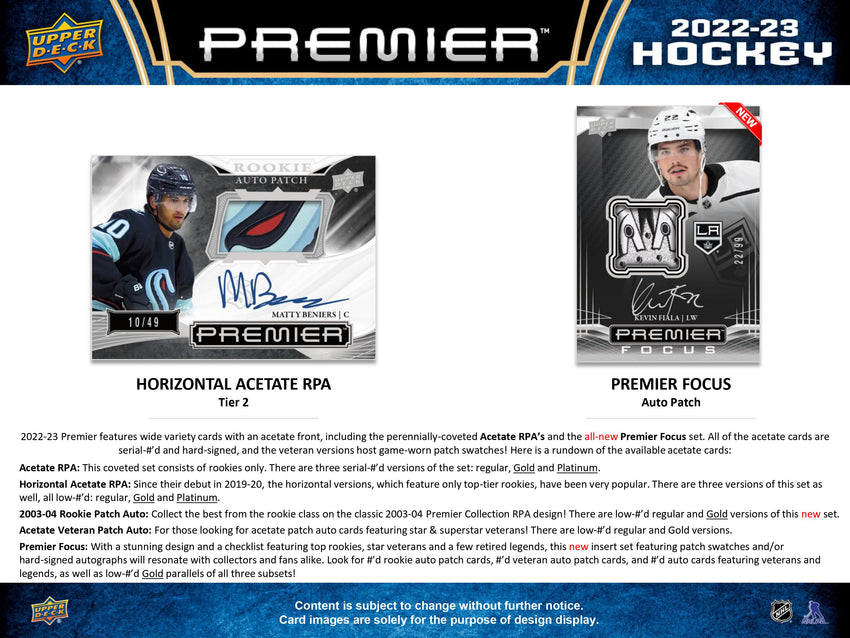2022-23 Upper Deck Premier Hockey Hobby Box (Pre Order Jun 11)