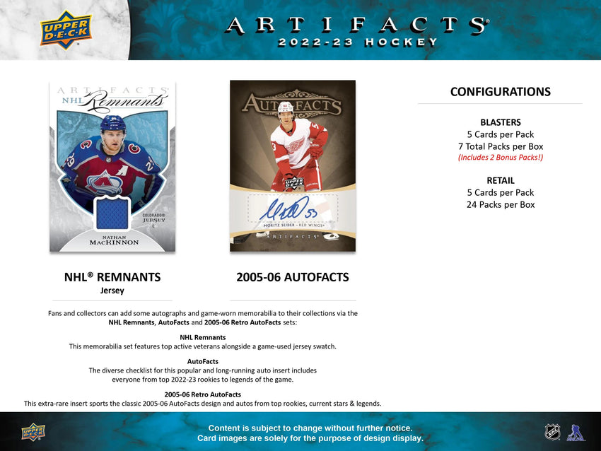 2022-23 Upper Deck Artifacts Hockey Retail 7-Pack Blaster Box-Cherry Collectables