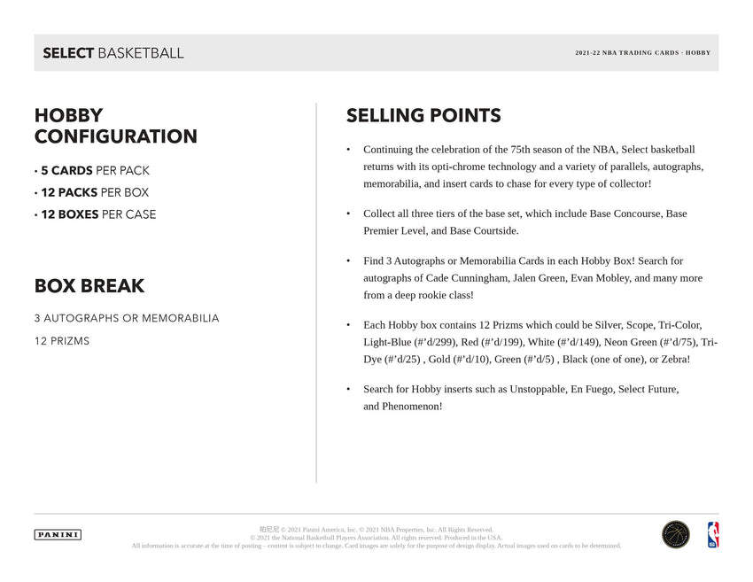 2021-22 Panini Select Basketball Hobby Box