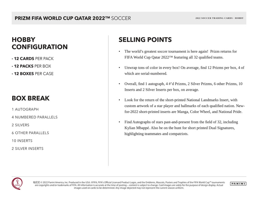 2022 Panini Prizm FIFA World Cup Soccer Hobby Box