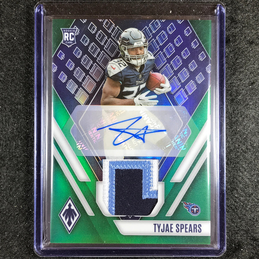 2023 Phoenix Football Tyjae Spears Rookie Auto Patch Green Prime 3/25