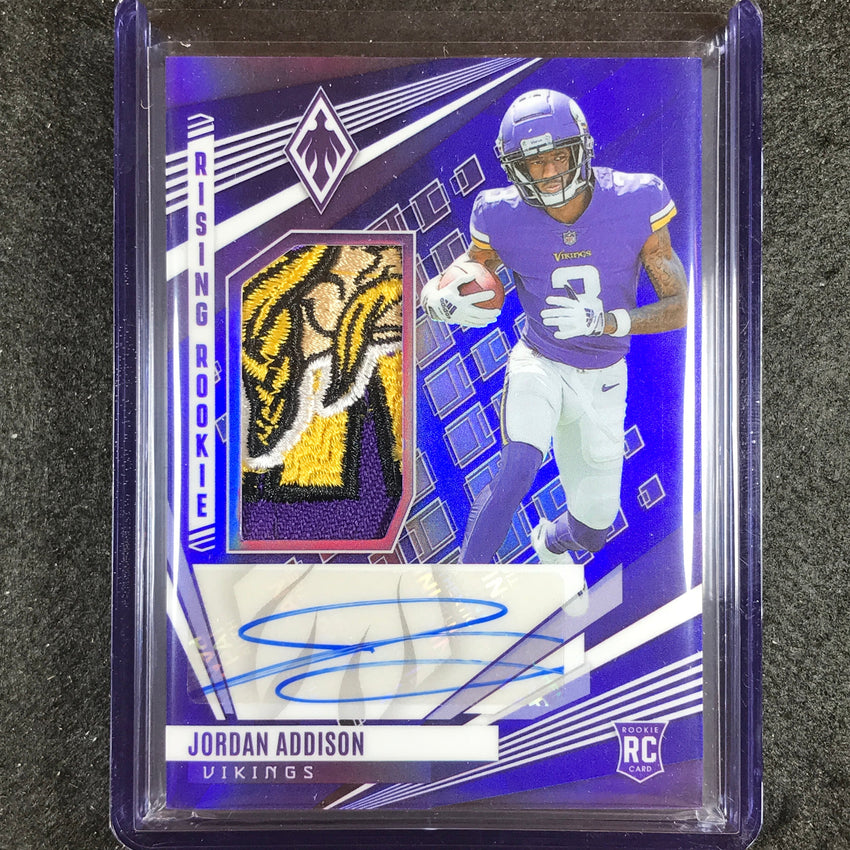 2023 Phoenix Football Jordan Addison Rising Rookie Material Patch Auto Blue 8/10