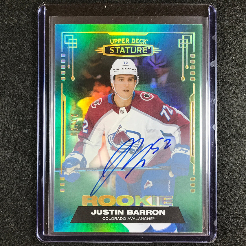 2021-22 Stature Nhl Justin Barron Base Rookie Autographs Green Auto 9/10