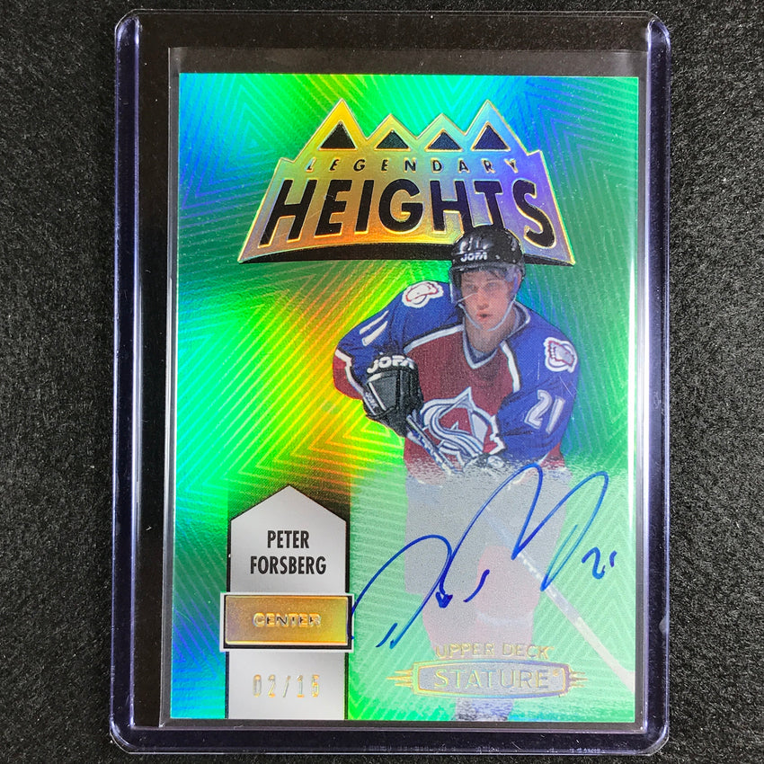 2021-22 Stature Nhl Peter Forsberg Legendary Heights Signatures Auto Green 2/15