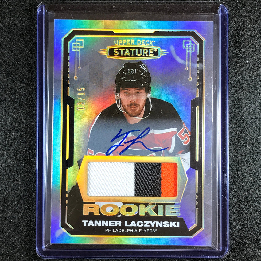 2021-22 Stature Nhl Tanner Laczynski Design Variant Rookie Auto Material 3/15