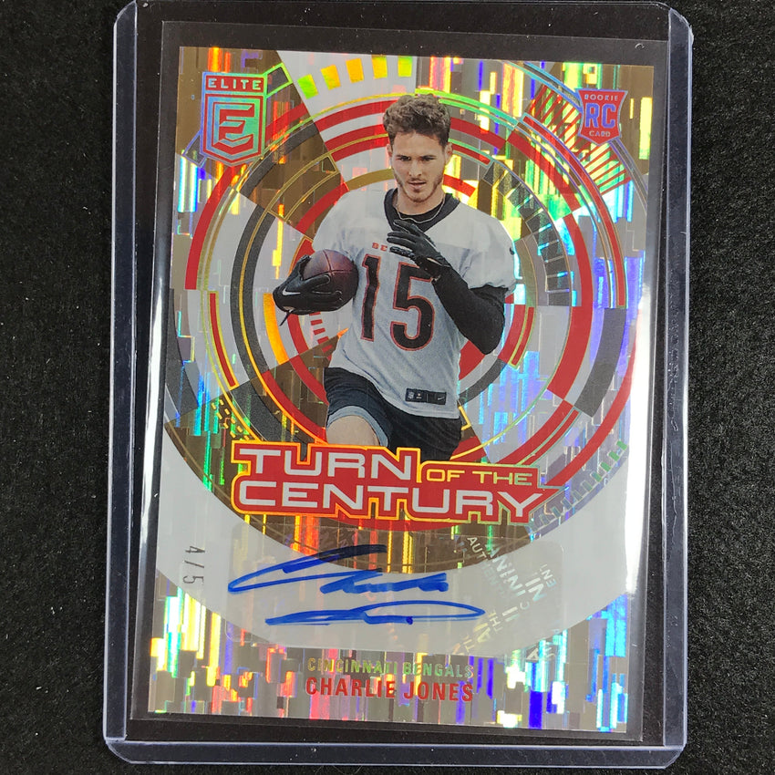 2023 Donruss Elite Nfl Charlie Jones Turn Of Century Rookie Auto Gold 4/5