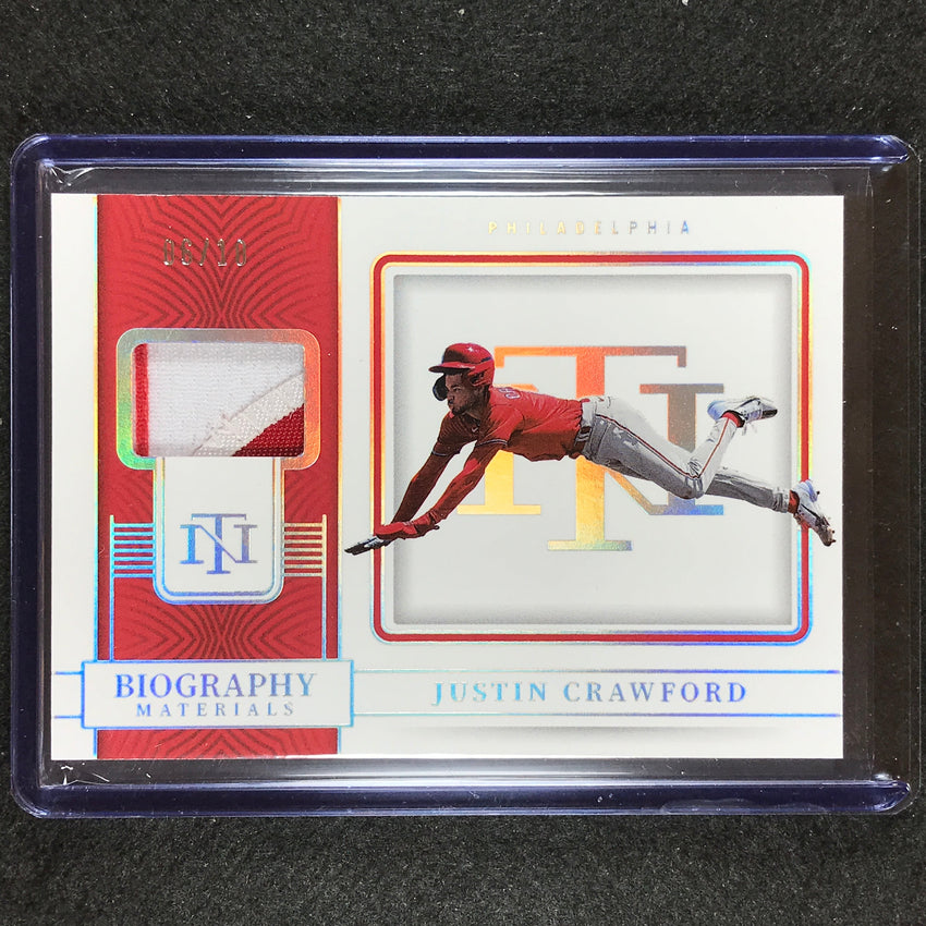 2023 National Treasures Justin Crawford Biography Materials Holo Silver 6/10