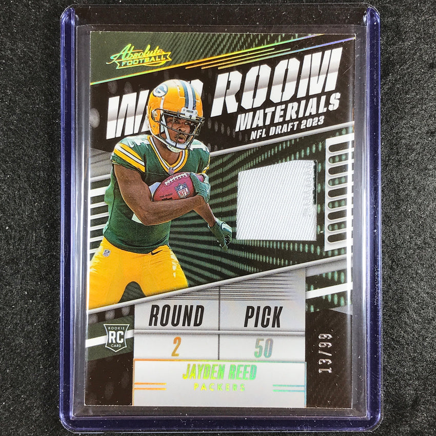 2023 Absolute Football Jayden Reed War Room Materials Rookie Patch Gold 13/99