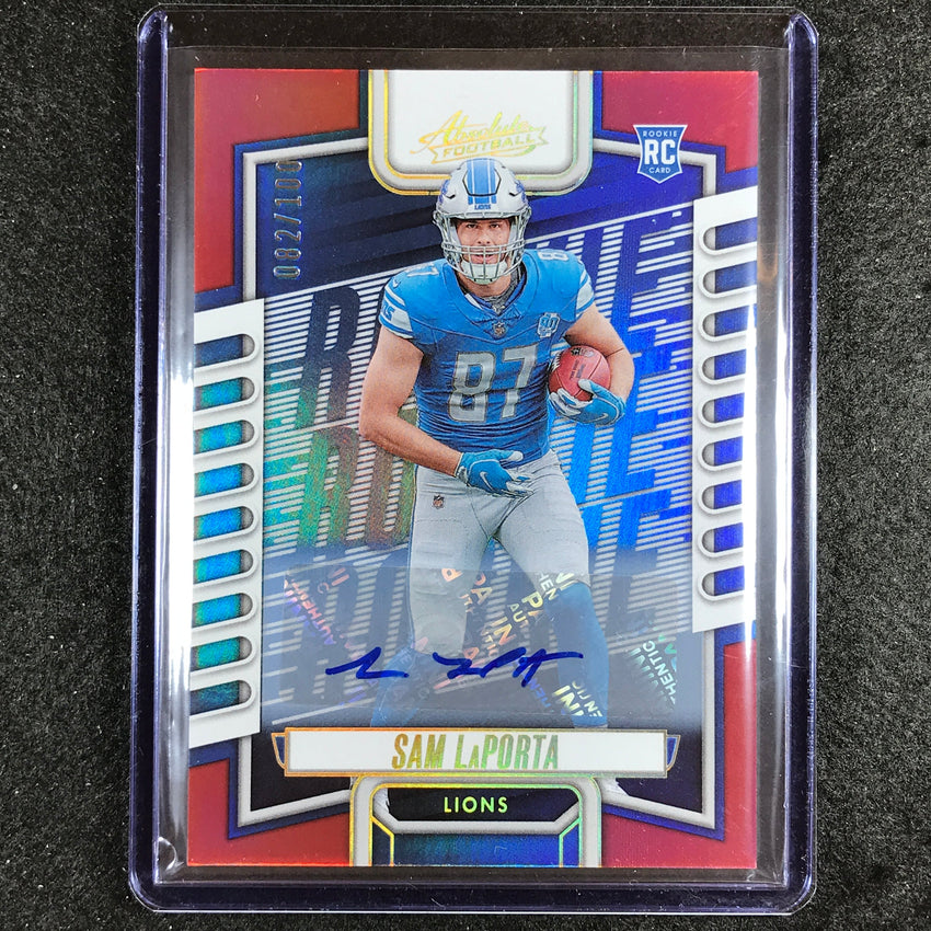 2023 Absolute Football Sam Laporta Signature Rookie Auto Red 82/100