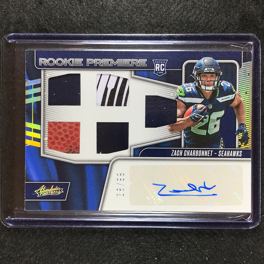 2023 Absolute Football Zach Charbonnet Rookie Premiere Materials Auto Five 38/99